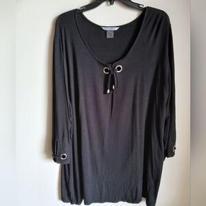 Nygard Women's Black Tie Neck Gromet Sleeve Tunic Top Size XL